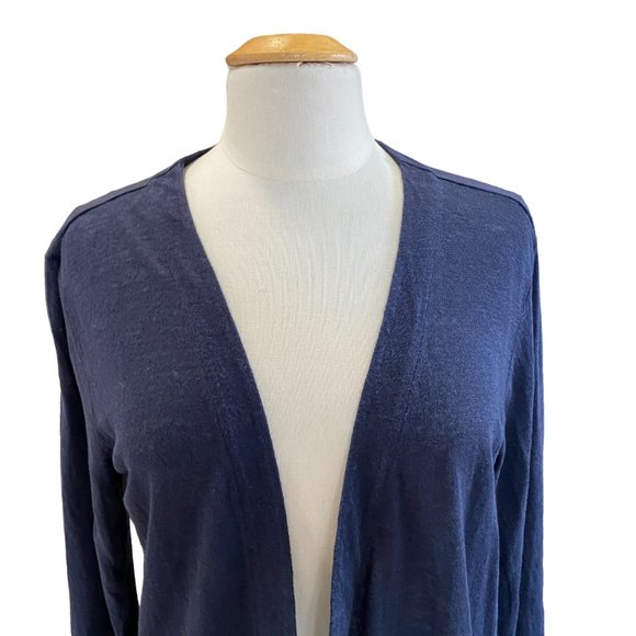 J. Jill Love Linen 100% Linen Navy Lightweight Open Coastal Beachy Cardigan-M - Picture 2 of 11